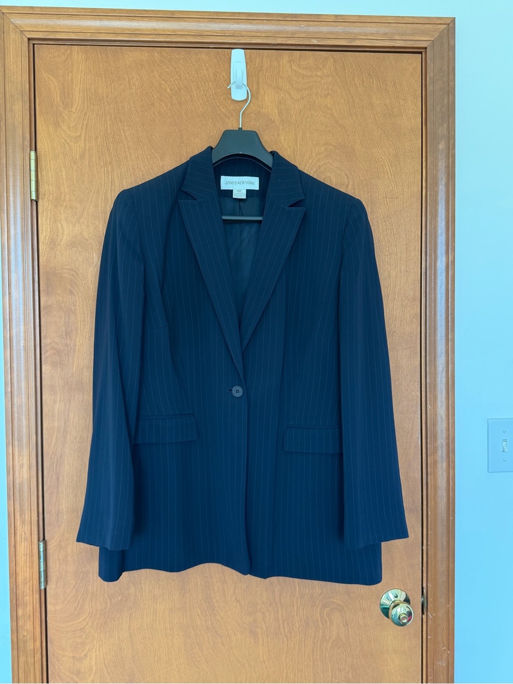 Jones New York Navy Pinstripe Blazer - Single Button Professional Jacket